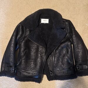 American Eagle Black oversized Shearling Aviator Moto Jacket-medium